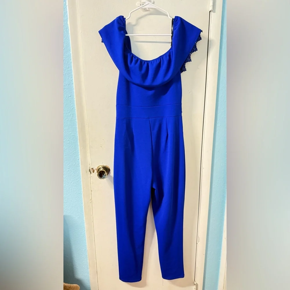 Chic Royal Blue Off-Shoulder Jumpsuit - Picture 3 of 3